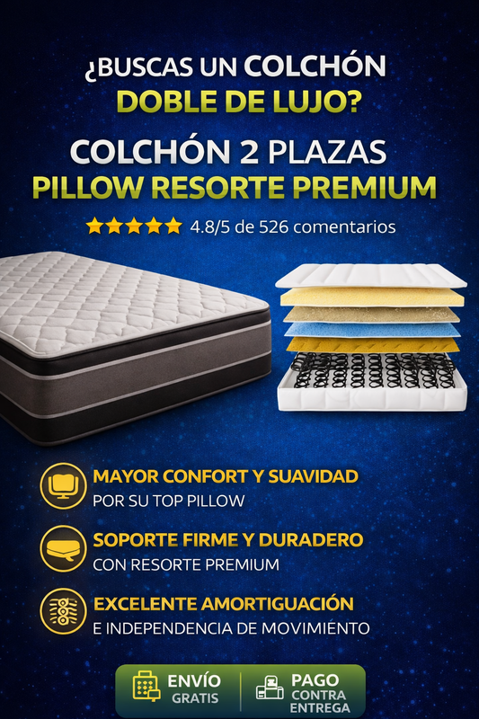 😴 COLCHÓN 2 PLAZAS CANAIMA PILLOW TOP PREMIUM – CONFORT Y SOPORTE PERFECTO