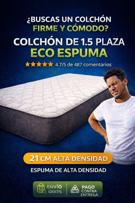 😴 COLCHÓN 1.5 PLAZA ECO ESPUMA 21CM – SOPORTE FIRME PARA UN MEJOR DESCANSO
