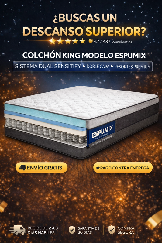 COLCHÓN KING ESPUMIX DUAL SENSITIFY 👑 DOBLE CAPA DE CONFORT Y RESORTE PREMIUM