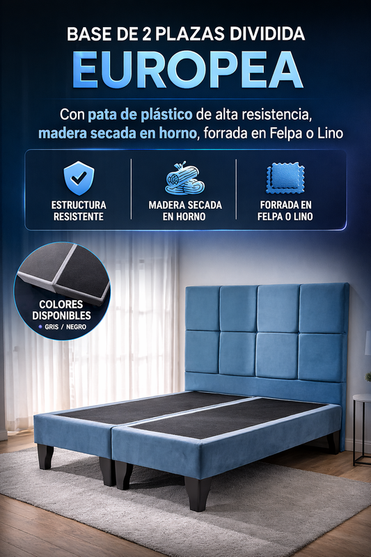 BASE EUROPEA 2 PLAZAS PREMIUM 🛏️ RESISTENCIA Y ELEGANCIA PARA TU DORMITORIO