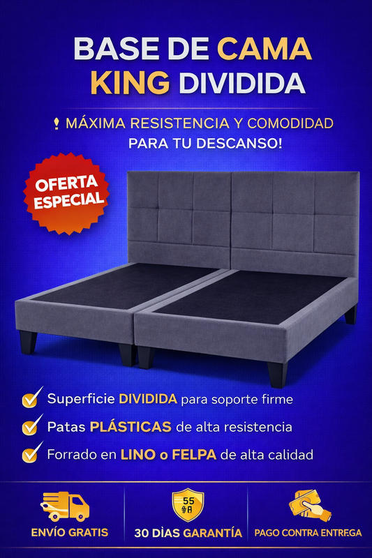 👑 BASE KING DIVIDIDA PREMIUM 🛏️ DESCANSO FIRME Y ELEGANTE