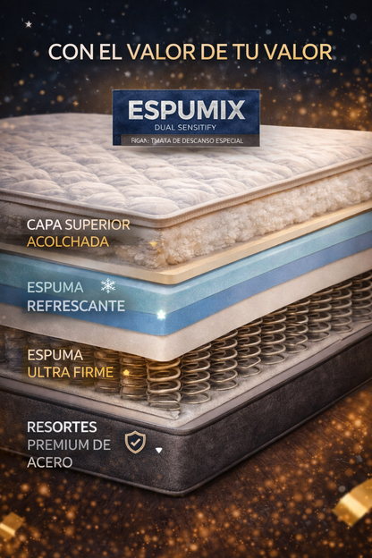 COLCHÓN KING ESPUMIX DUAL SENSITIFY 👑 DOBLE CAPA DE CONFORT Y RESORTE PREMIUM