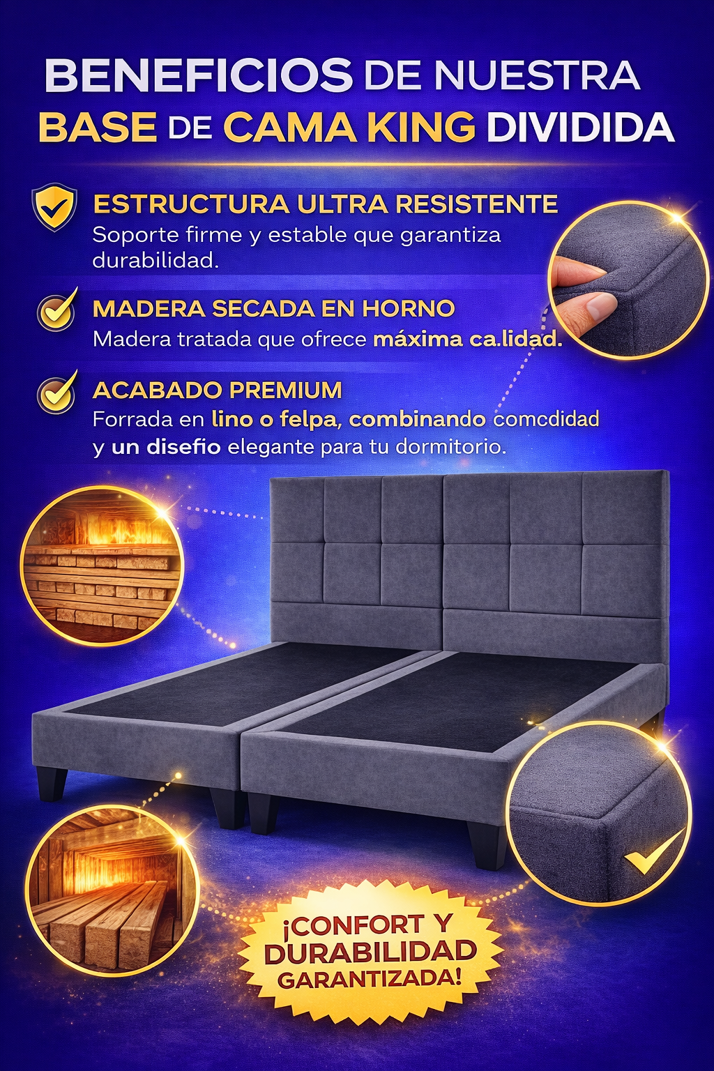 👑 BASE KING DIVIDIDA PREMIUM 🛏️ DESCANSO FIRME Y ELEGANTE